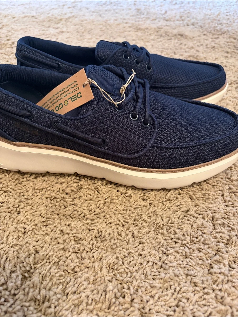 Men's Navy Casual Knit Deck Shoes- Delo Go Green size 9.5